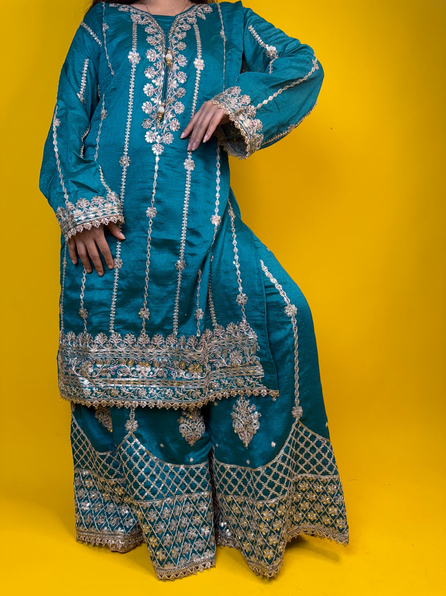 Heavy Embroidered Sharara Suit With Dupatta