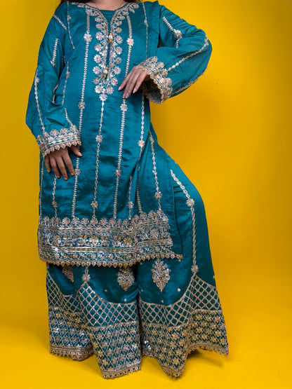 Heavy Embroidered Sharara Suit With Dupatta